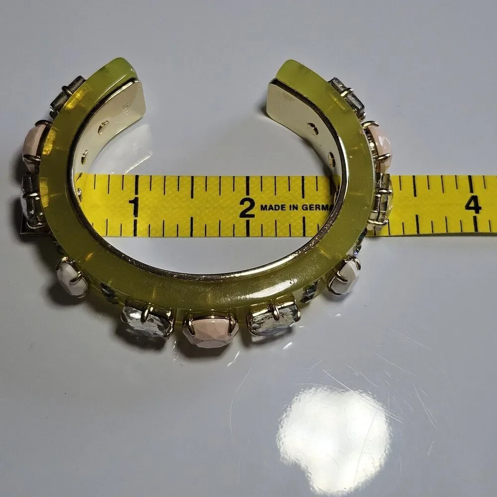 Women’s J. Crew Light Green, Rhinestones Faux Stones Chunky Cuffed Bracelet 6
